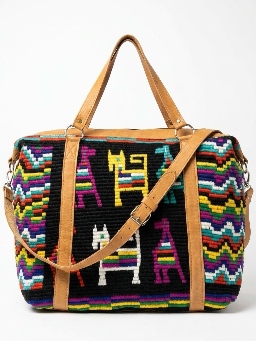 Nebaj Mayan Alpaca Wool Llama Weekender Duffel Leather Boho